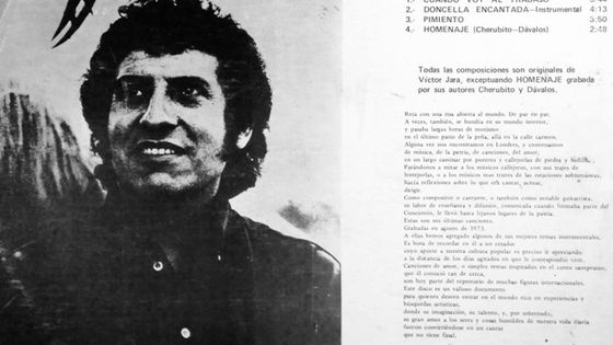 Letzt Kompositionen: Der Sänger Victor Jara auf dem Cover der Platte "Ultimas Composiciones". Foto (Zuschnitt): Pato, CC BY 2.0.