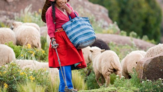 Hirtenmädchen mit seiner charakteristischen Kopfbedeckung am Ufer des Titicacasees bei Acora (Symbolbild: Adveniat/Achim Pohl)