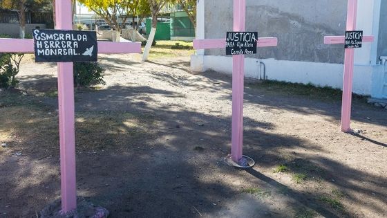 Rosa Kreuze erinnern in Ciudad Juárez, Mexiko, an die Mädchen und Frauen, die verschwunden und zumeist Opfer eines Gewaltverbrechens geworden sind. Foto (Symbolbild): Adveniat/Jürgen Escher