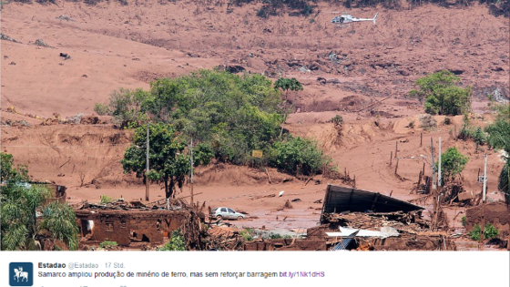 Der Dammbruch einer Eisenerzmine in Brasilien forderte zahlreiche Opfer. Bisher wurden zwei Tote aus den Schlammmassen geborgen. Foto: Twitter